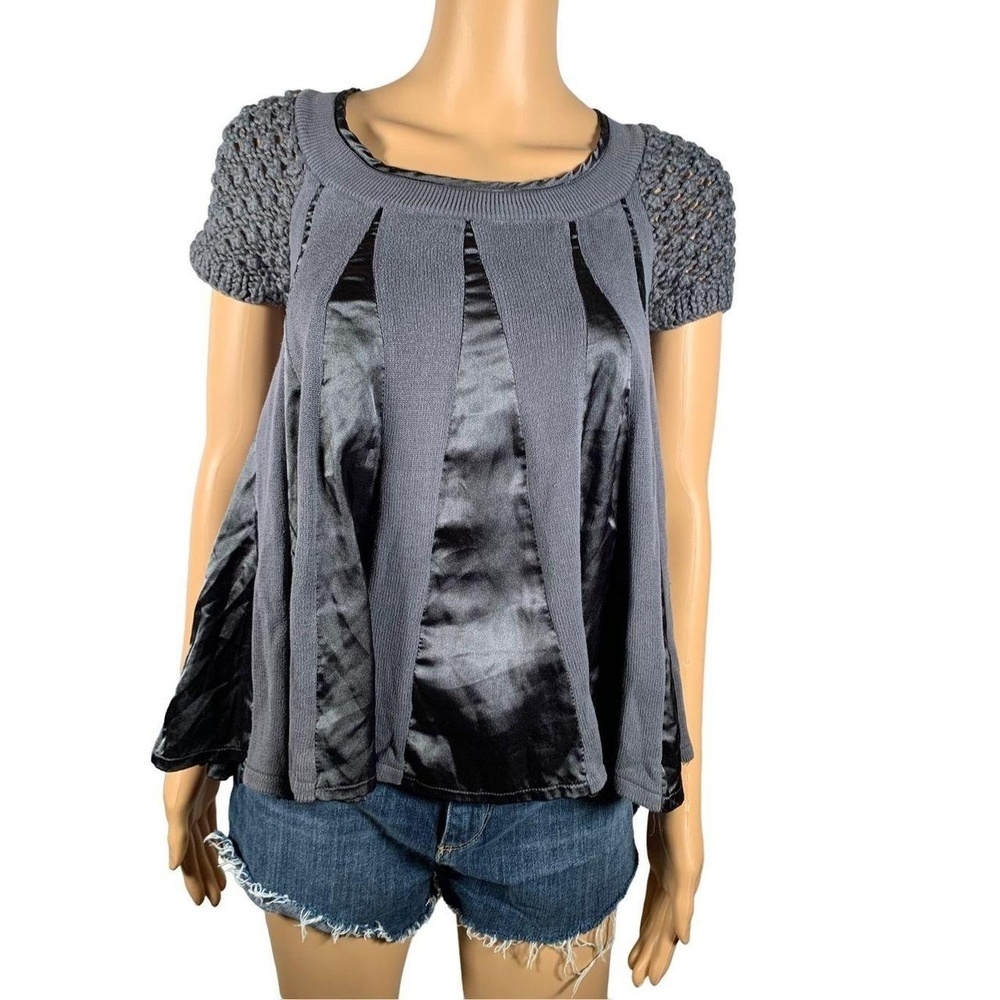 For Joseph Women's Silk And Cotton Knit Crochet A-Line Swing Tunic Blouse XS